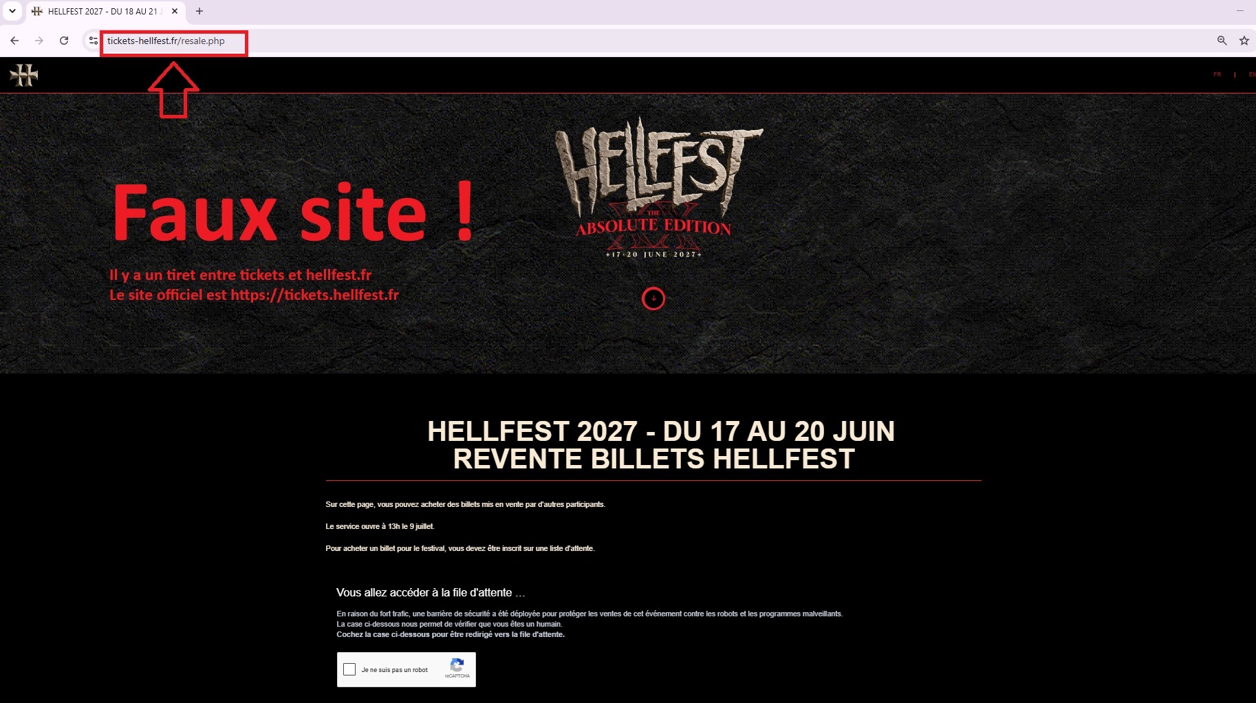 Arnaque faux site